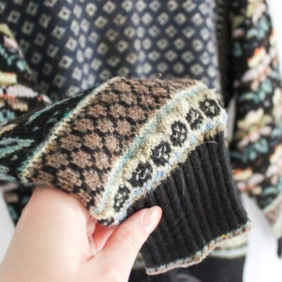 80s Vintage Floral Fair Isle Crew Neck Sweater The Import Workshop Large - Picture 4 of 5